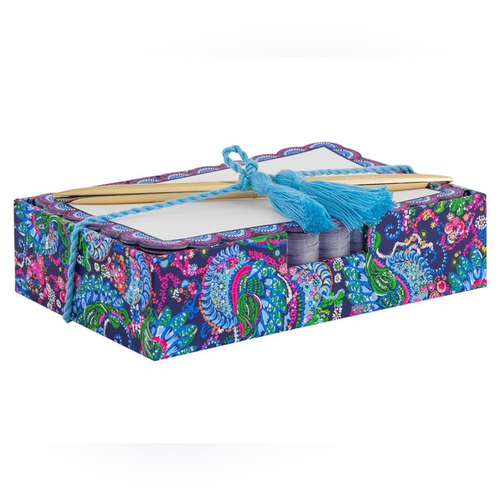 NIP Lilly Pulitzer Notecube with Gold Pen in Take Me To The Sea